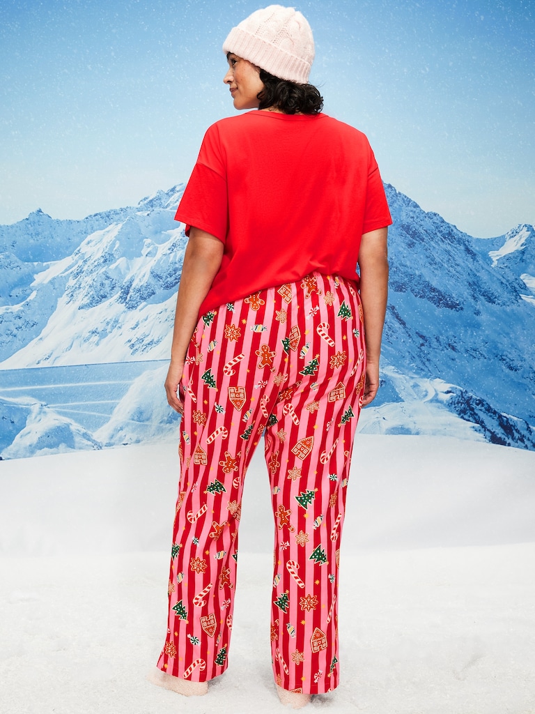 Mid-Rise Printed Flannel Pajama Pants for Women
