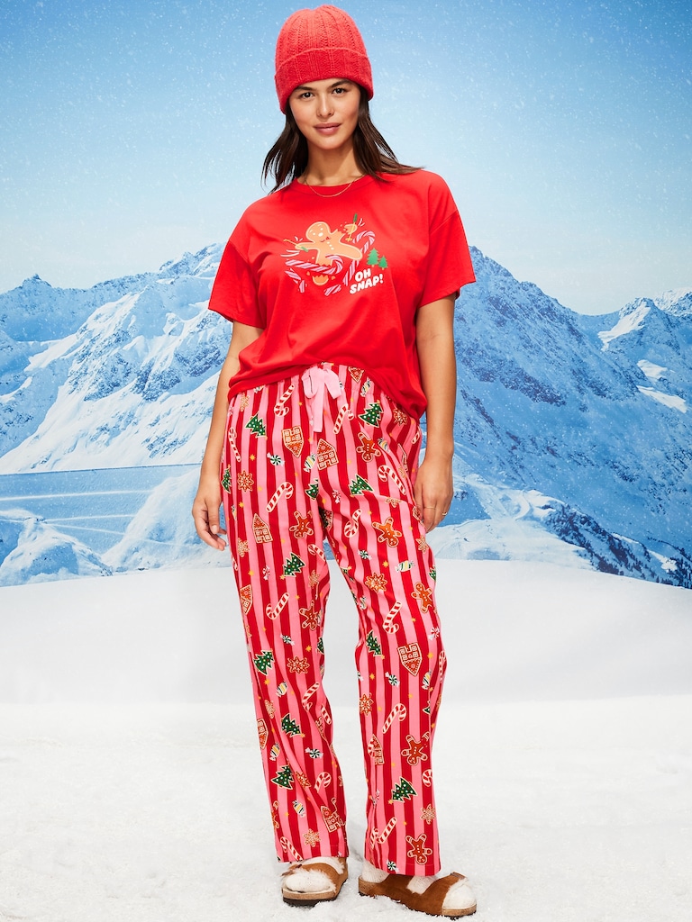 Mid-Rise Printed Flannel Pajama Pants for Women