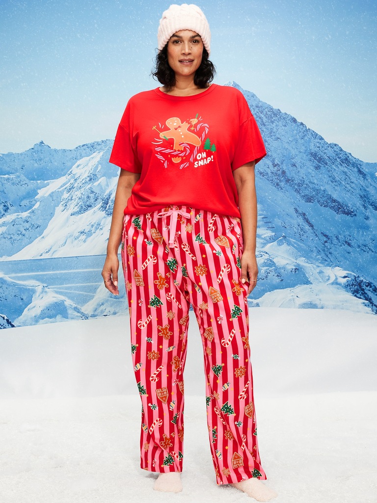 Mid-Rise Printed Flannel Pajama Pants for Women