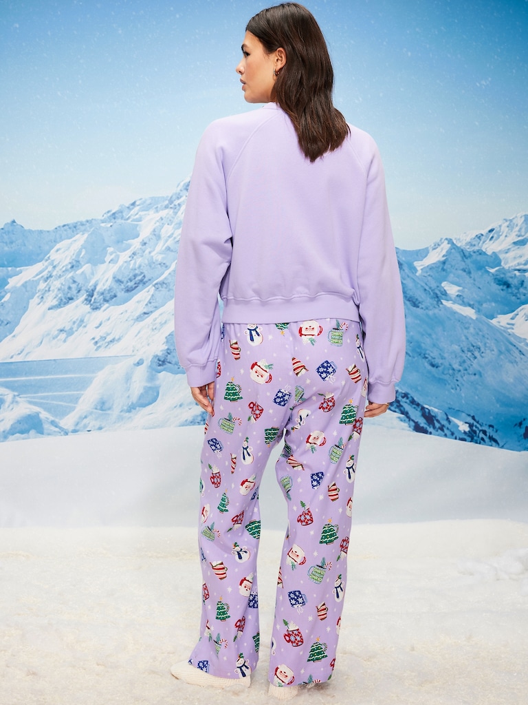 Mid-Rise Printed Flannel Pajama Pants for Women