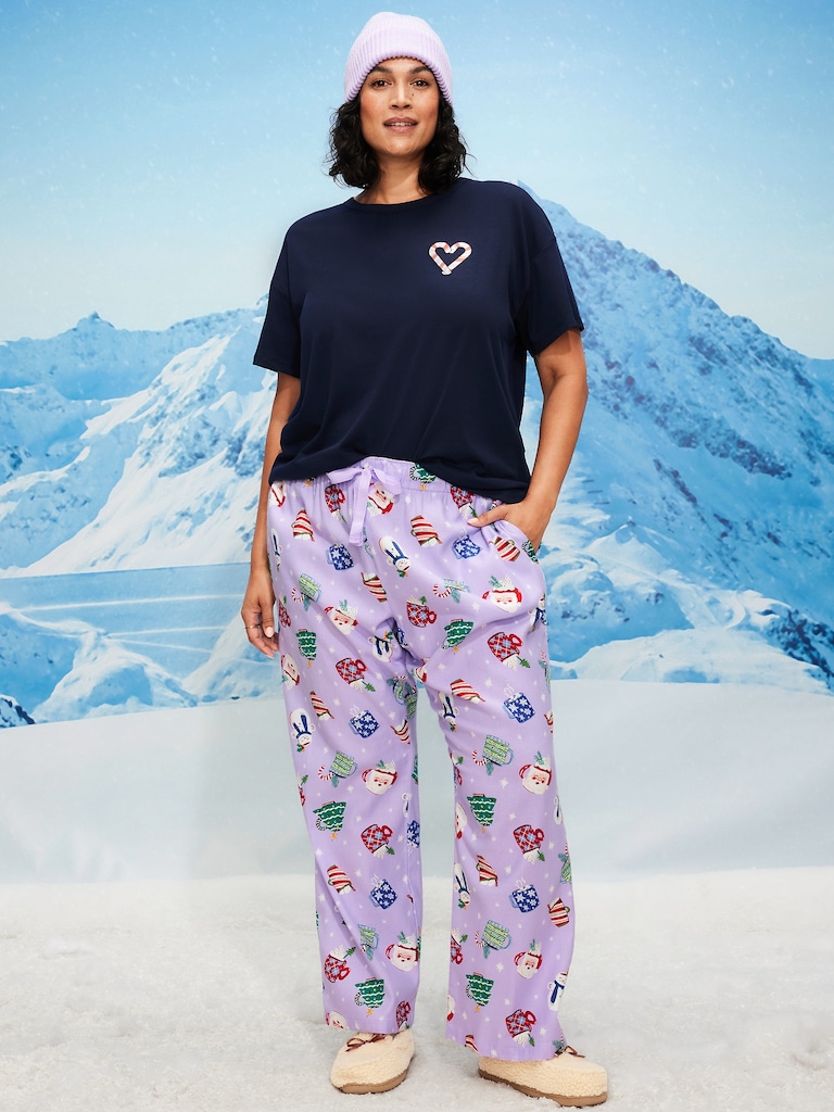 Mid-Rise Printed Flannel Pajama Pants for Women