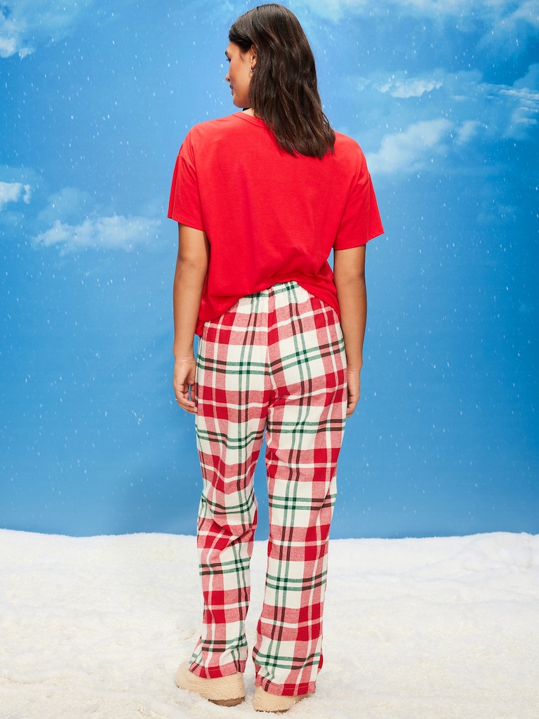 Mid-Rise Plaid Flannel Pajama Pants for Women