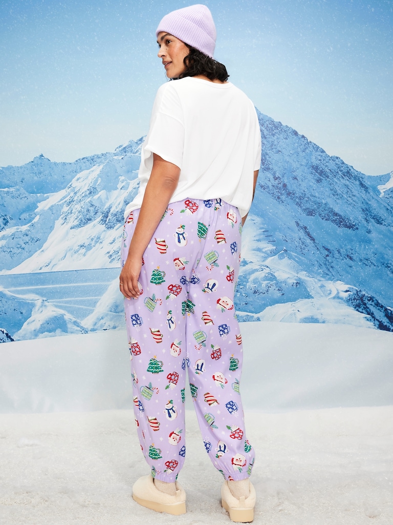 High-Waisted Printed Flannel Pajama Jogger for Women
