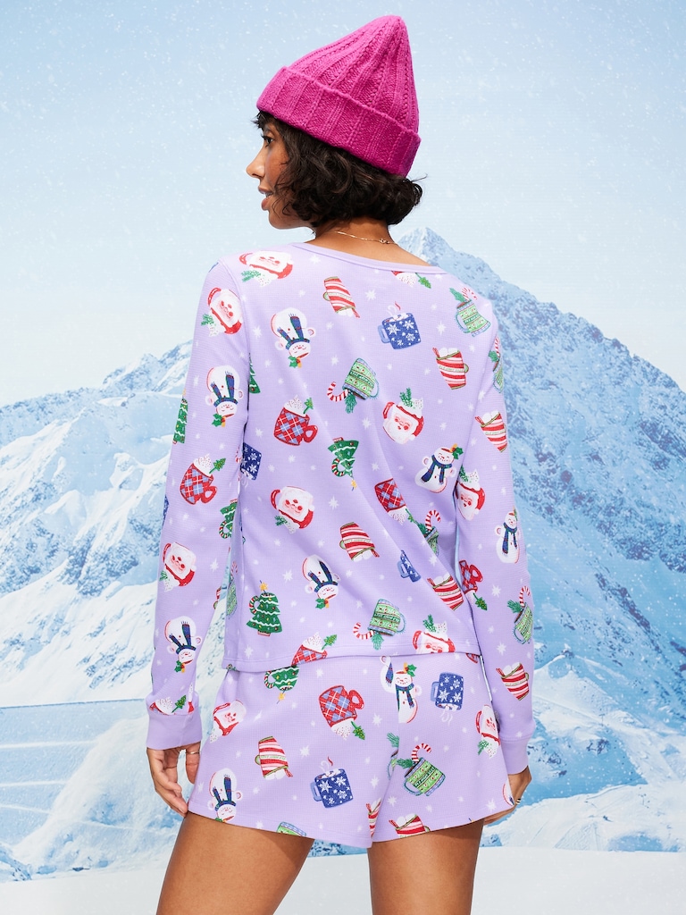 Scoop-Neck Waffle Pajama Top for Women