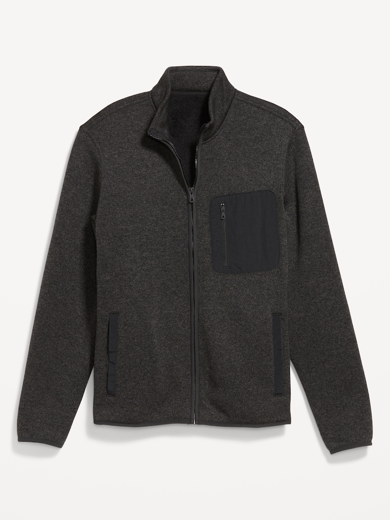 Sherpa-Lined Fleece-Knit Jacket