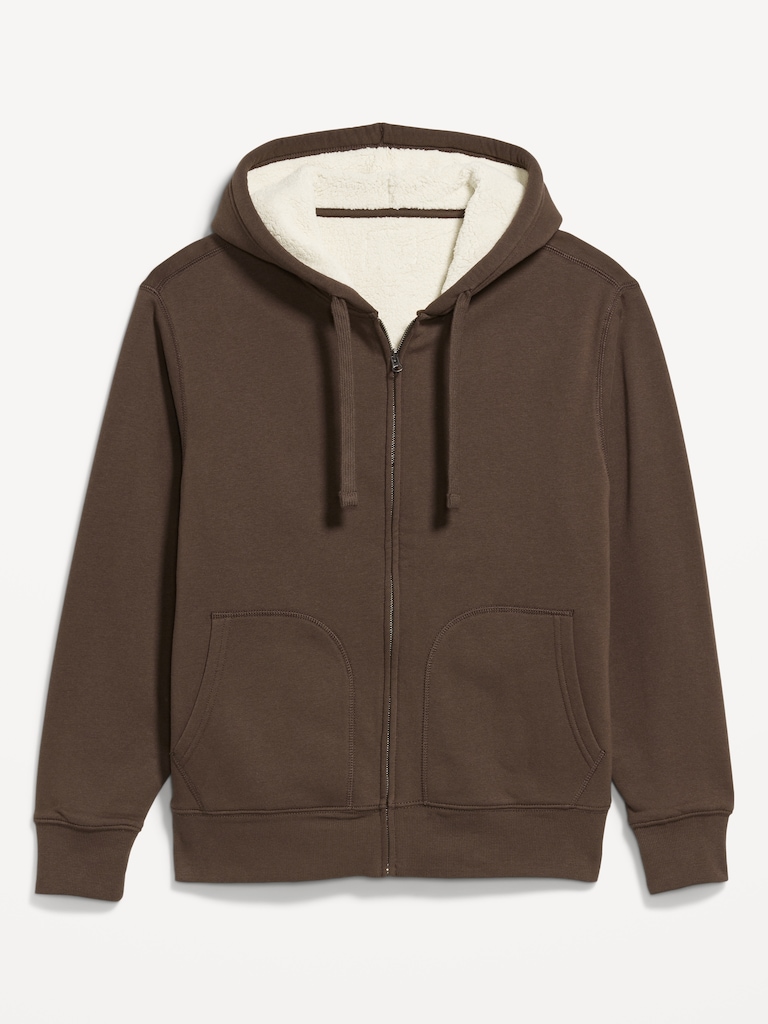 Sherpa-Lined Fleece Zip Hoodie
