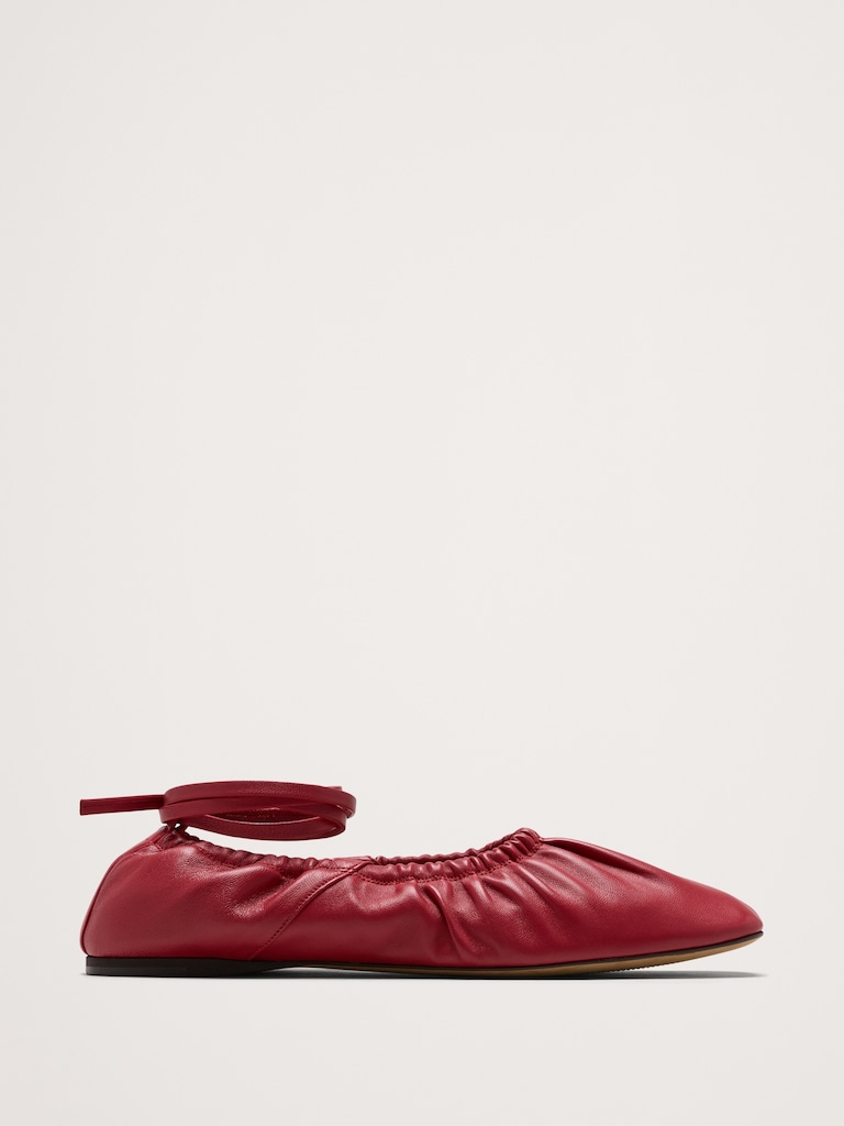Ruched Leather Ballet Flat