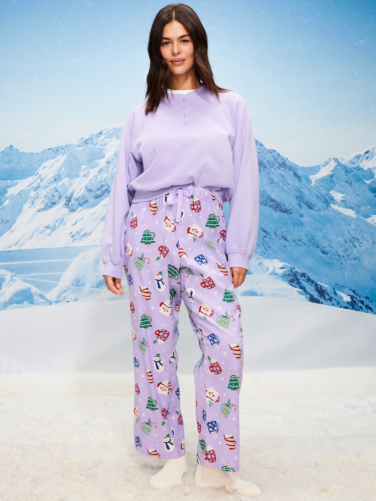 Mid-Rise Printed Flannel Pajama Pants for Women