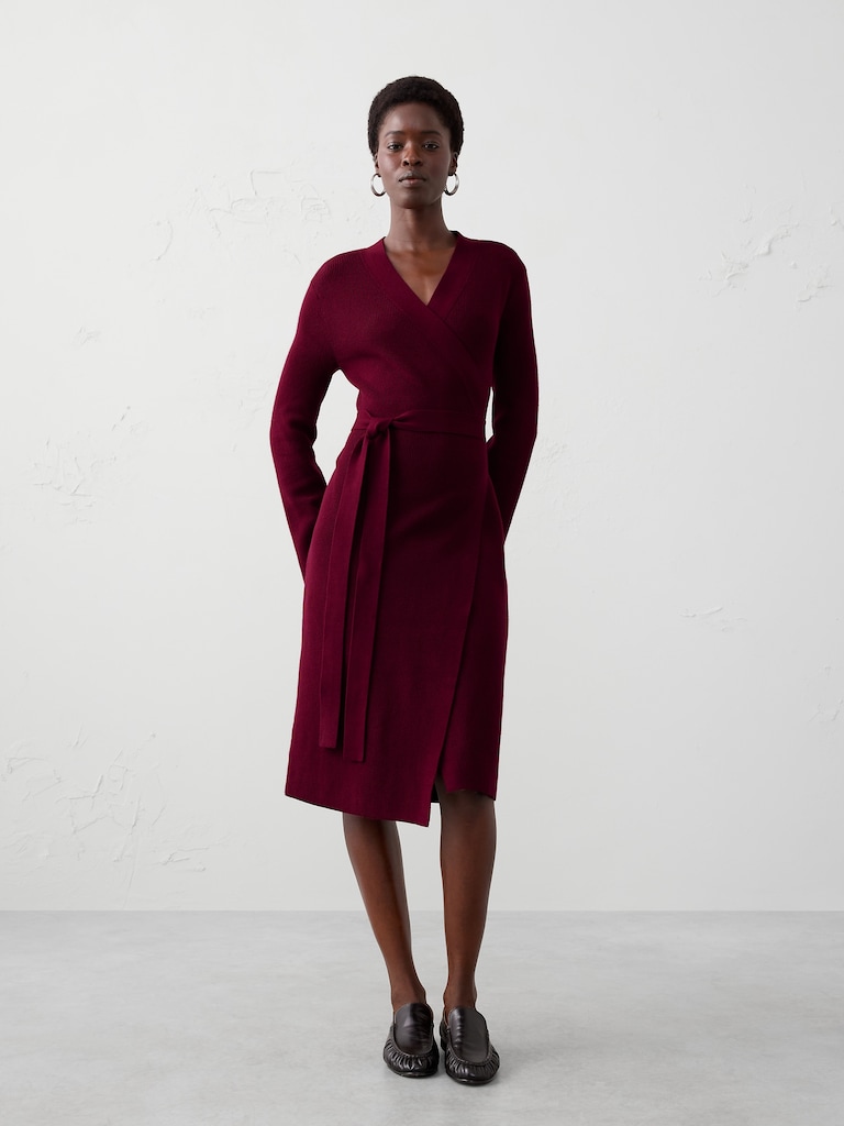 Wrap Knee-Length Sweater Dress