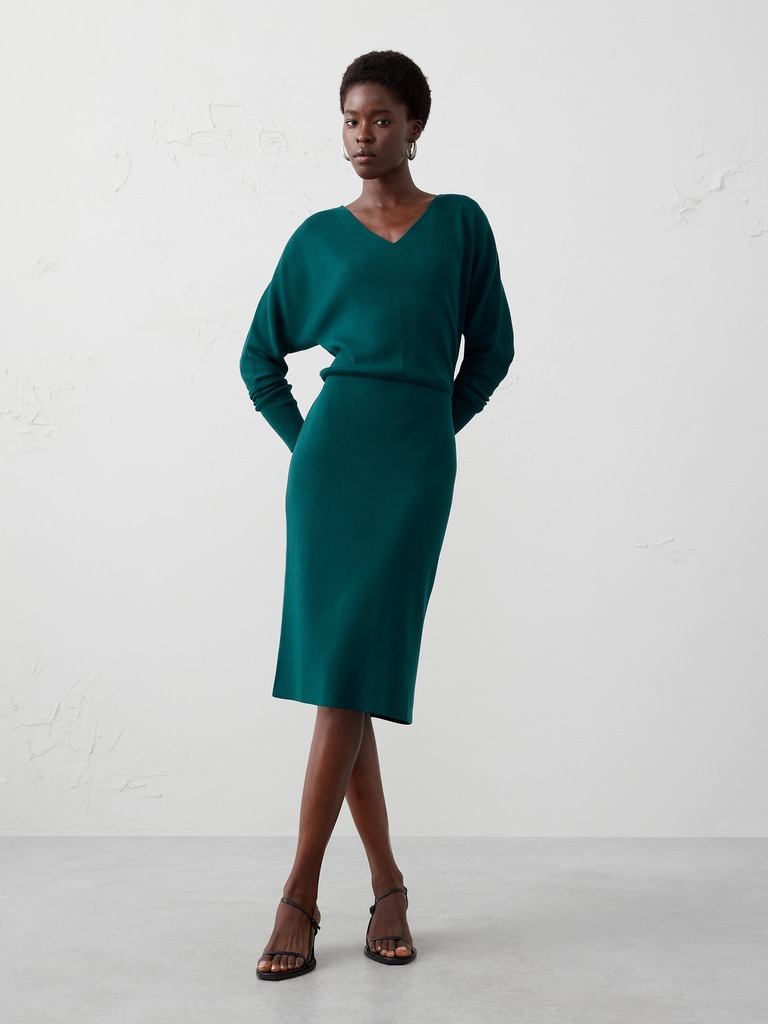 Blouson Knee Length Sweater Dress