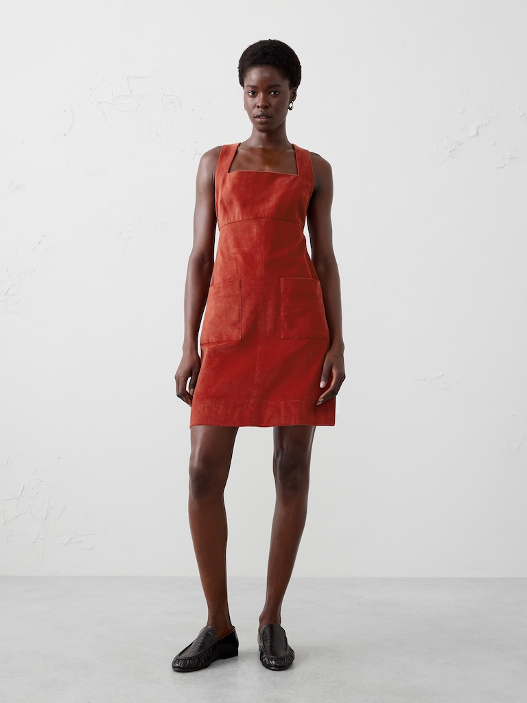 Corduroy Empire-Waist Mini Dress