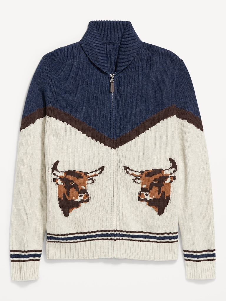 Graphic Zip Cardigan Sweater