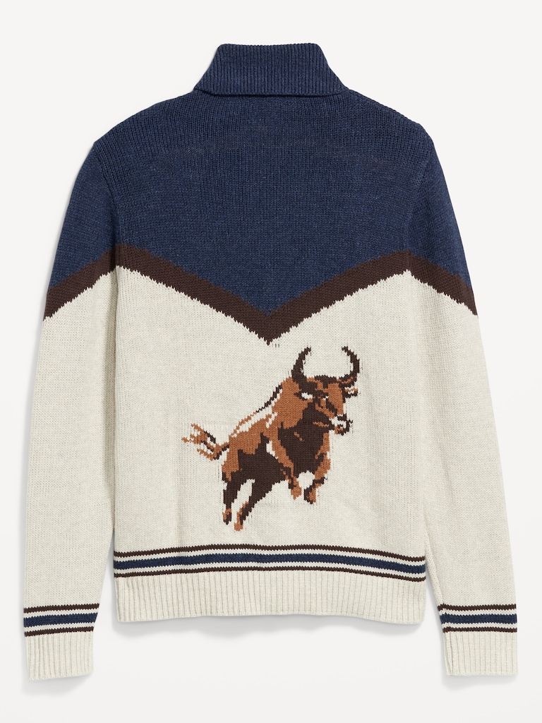 Graphic Zip Cardigan Sweater