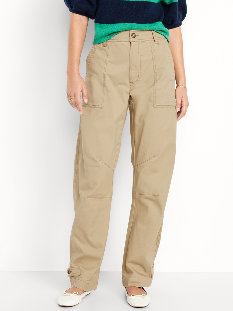 Mid-Rise Twill Barrel Pants