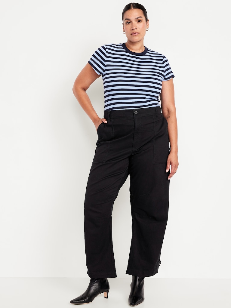 Mid-Rise Twill Barrel Pants