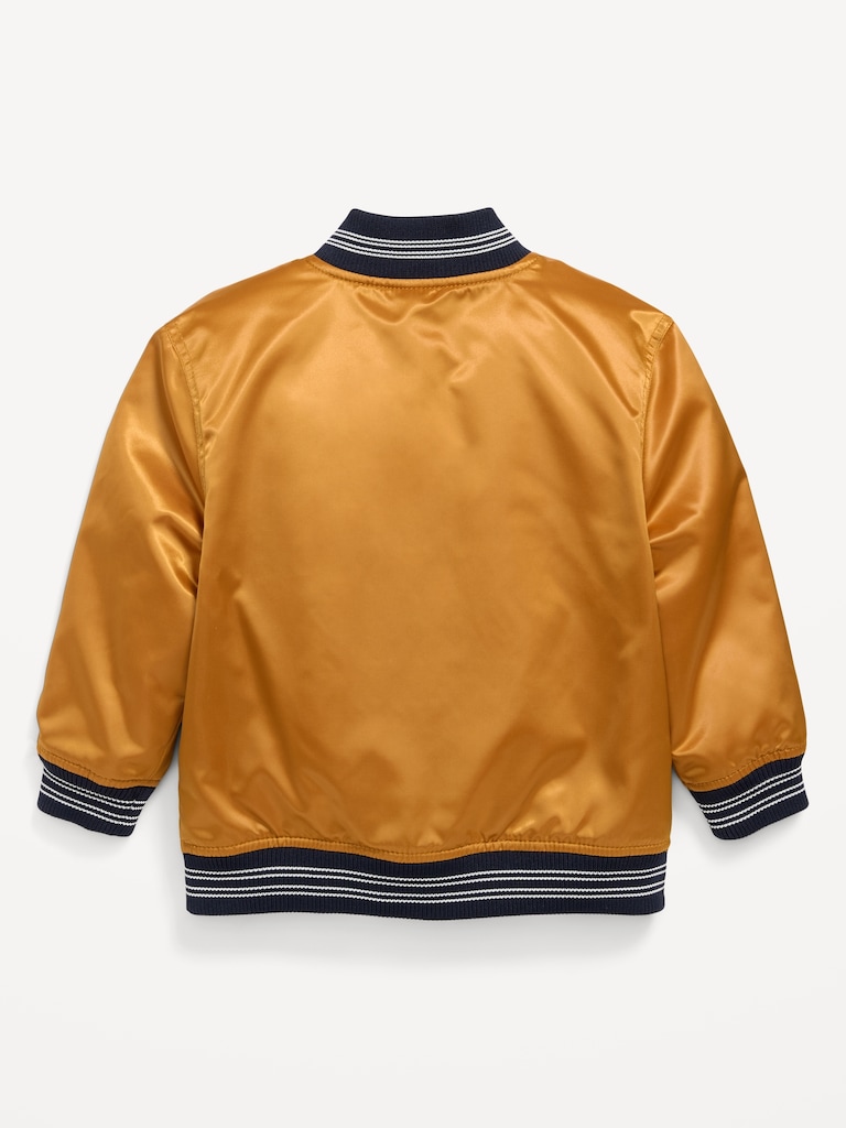 Loose Button-Front Satin Bomber Jacket for Toddler Boys