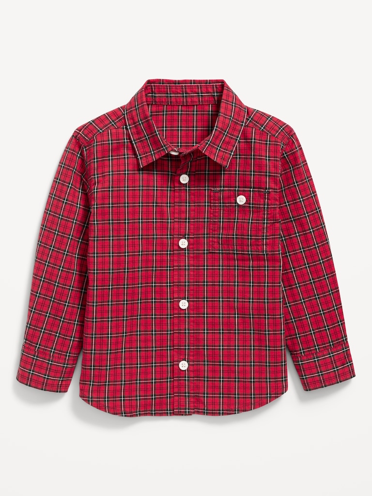 Long-Sleeve Plaid Poplin Pocket Shirt for Toddler Boys