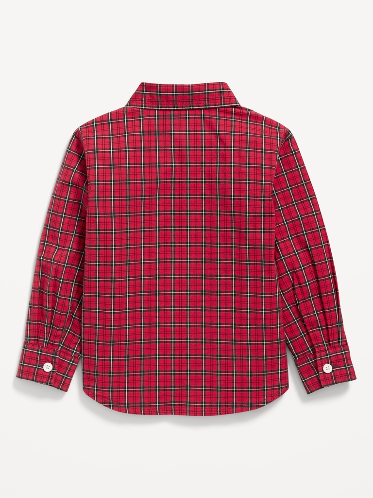 Long-Sleeve Plaid Poplin Pocket Shirt for Toddler Boys