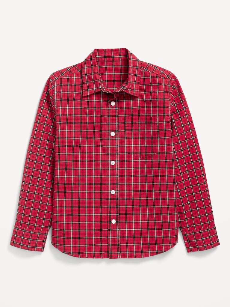 Long-Sleeve Plaid Poplin Pocket Shirt for Boys