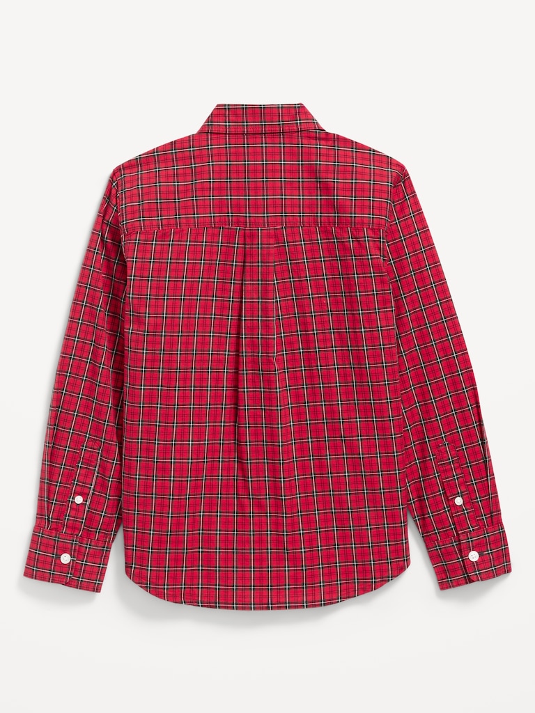 Long-Sleeve Plaid Poplin Pocket Shirt for Boys