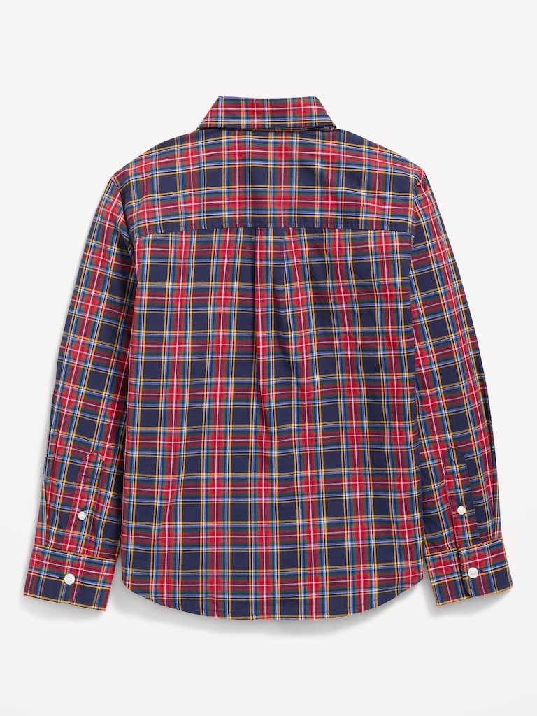 Long-Sleeve Plaid Poplin Pocket Shirt for Boys