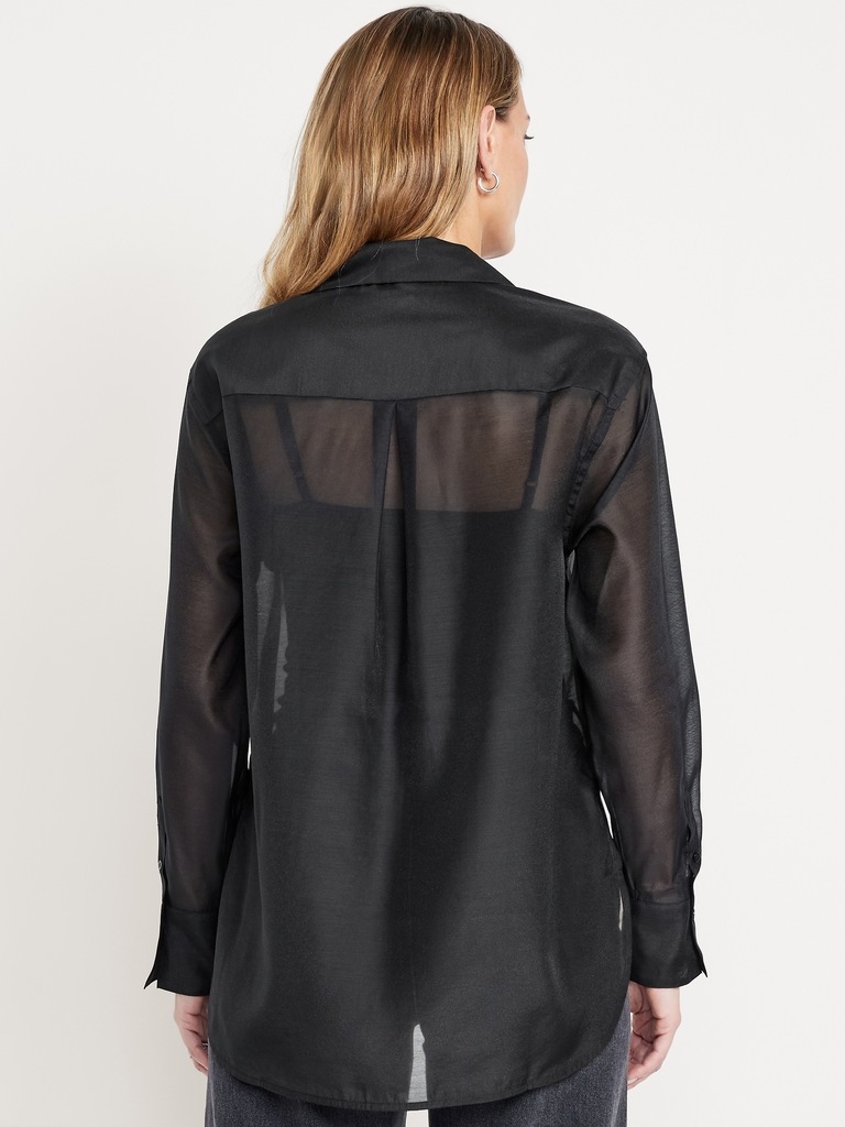 Loose Button-Down Organza Tunic Shirt