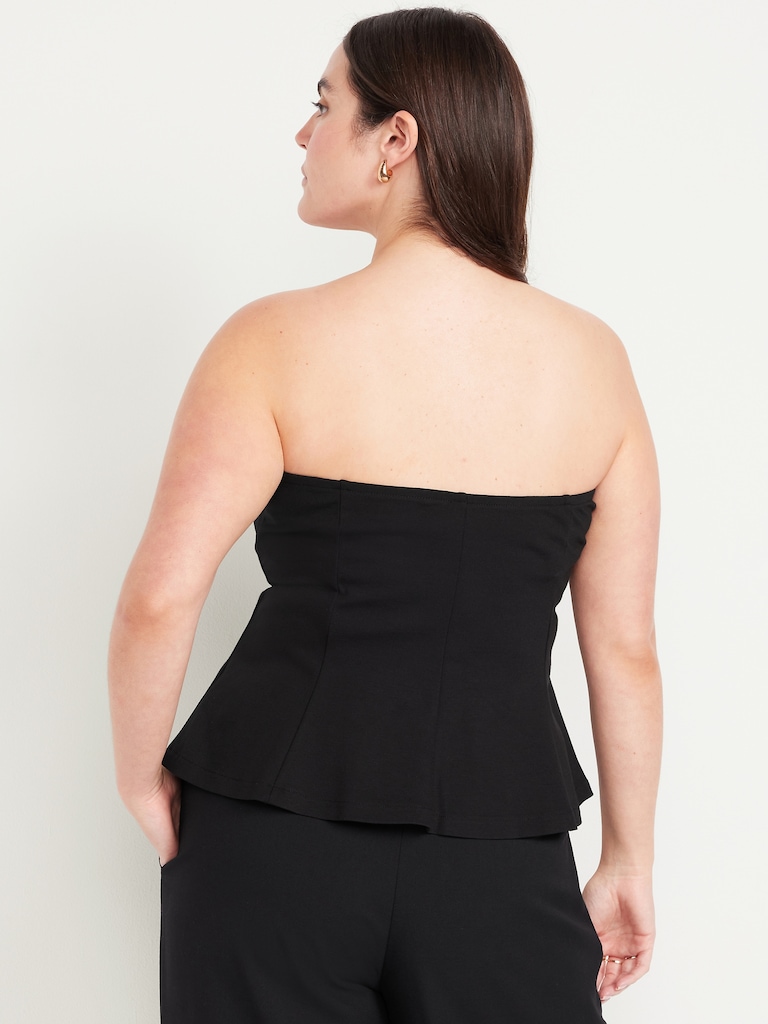 Ponte-Knit Cropped Peplum Tube Top