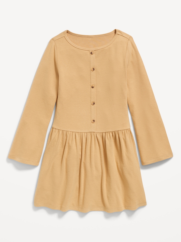Long-Sleeve Button-Front Fit and Flare Dress for Girls