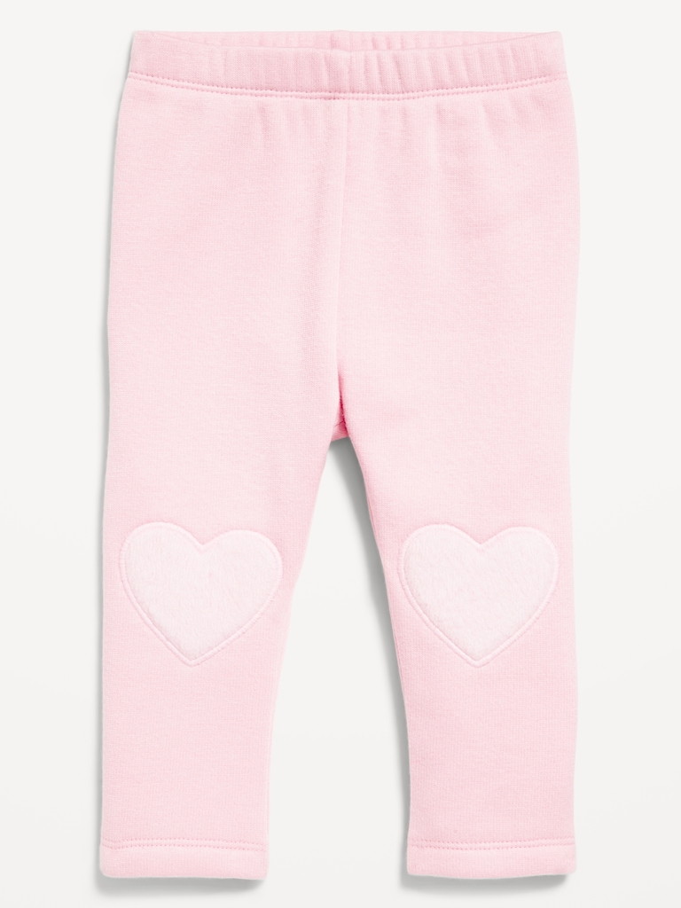 Cozy-Lined Heart-Patch Leggings for Baby