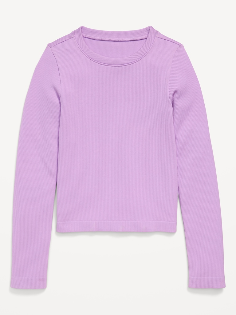 Fitted Seamless Long-Sleeve Ribbed Performance Top for Girls