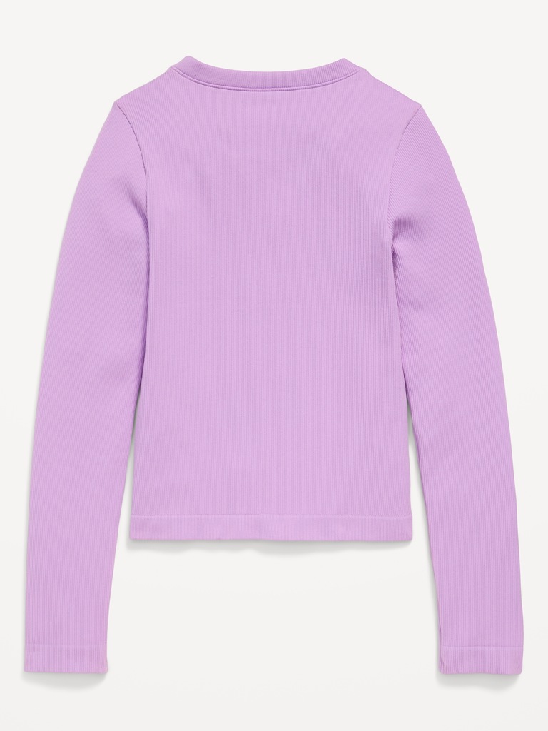 Fitted Seamless Long-Sleeve Ribbed Performance Top for Girls