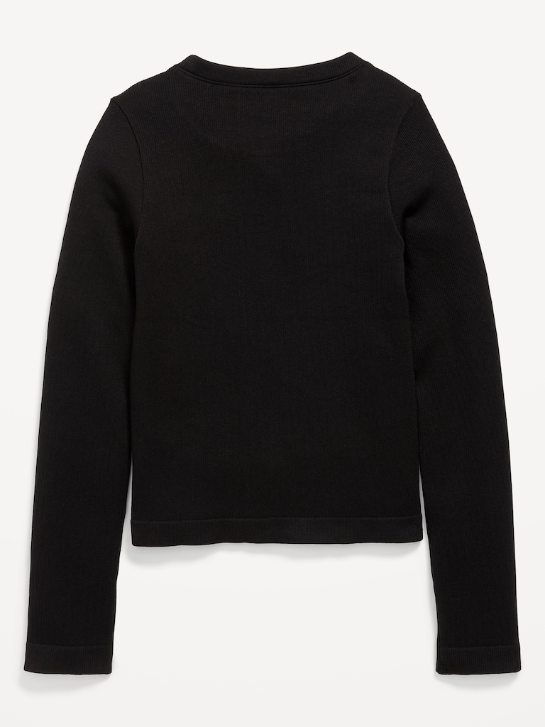 Fitted Seamless Long-Sleeve Ribbed Performance Top for Girls