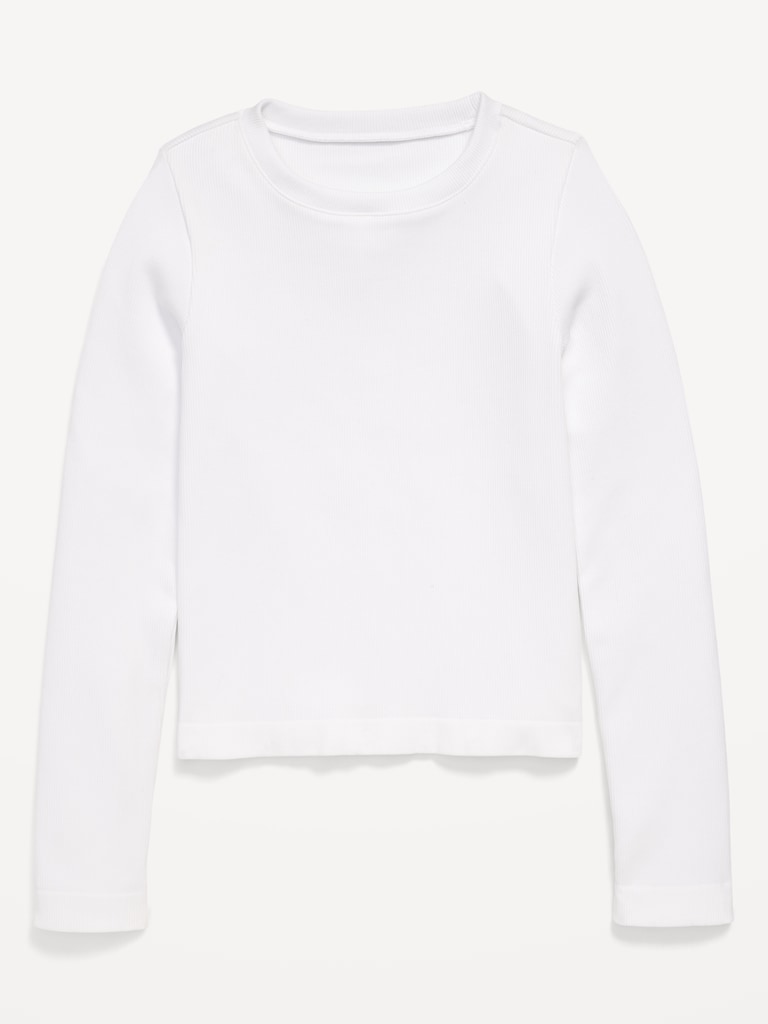 Fitted Seamless Long-Sleeve Ribbed Performance Top for Girls