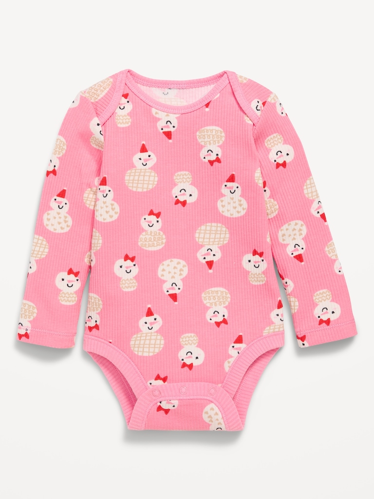 Printed Long-Sleeve Ribbed Bodysuit for Baby