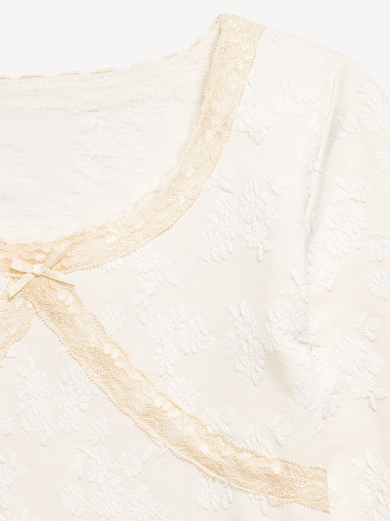 Fitted Long-Sleeve Lace-Trim Top for Girls