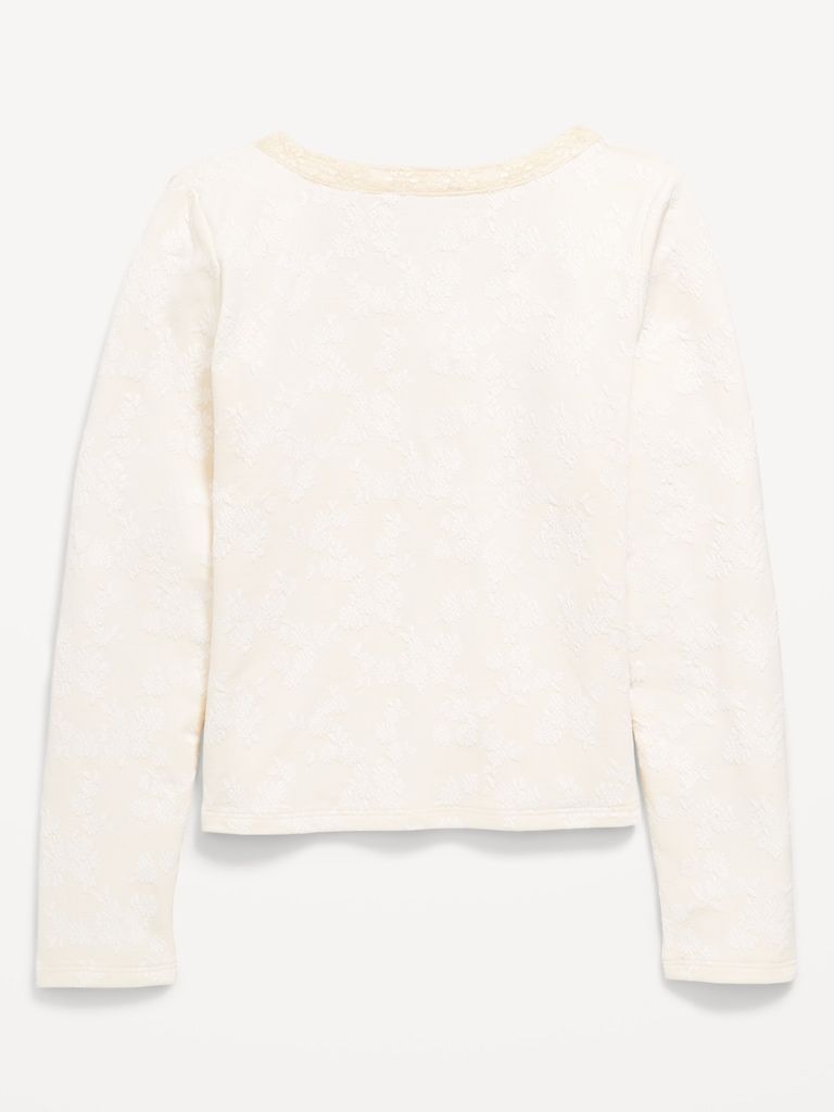 Fitted Long-Sleeve Lace-Trim Top for Girls