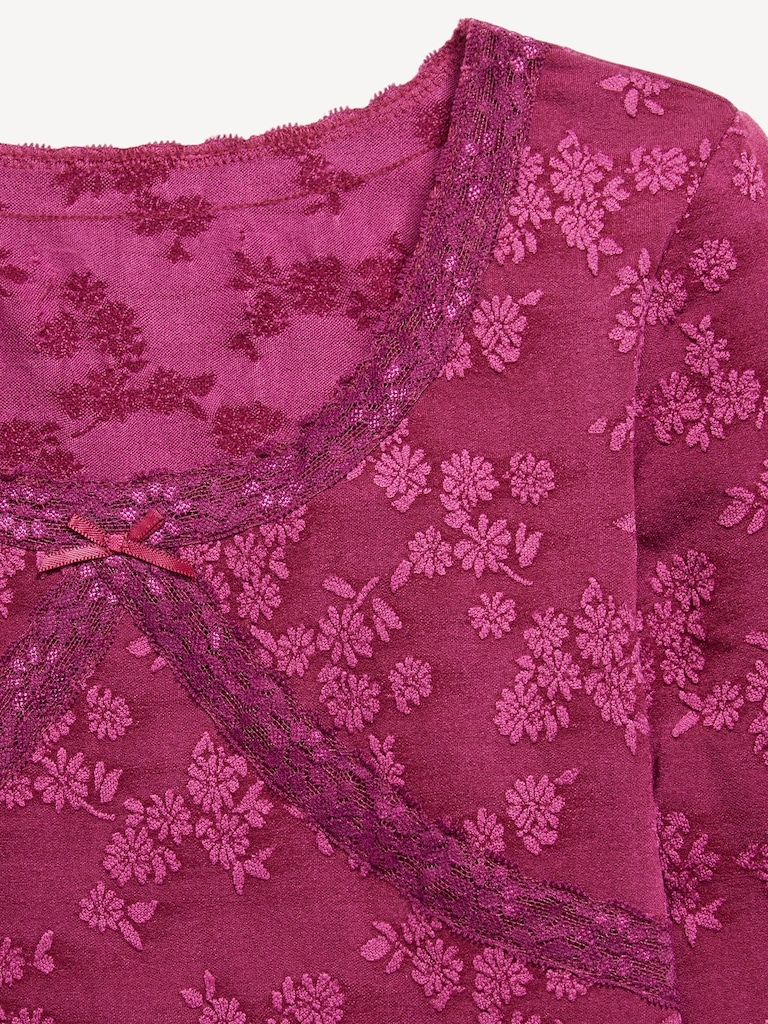 Fitted Long-Sleeve Lace-Trim Top for Girls