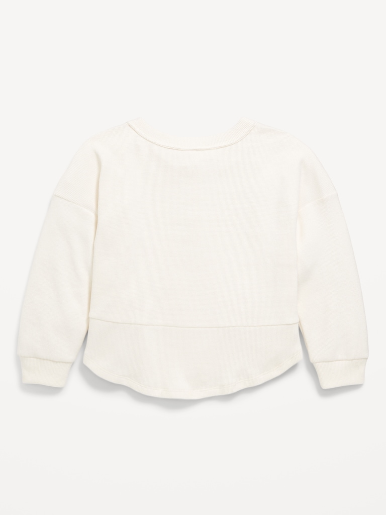 CozePlush Oversized Thermal-Knit Henley Top for Girls
