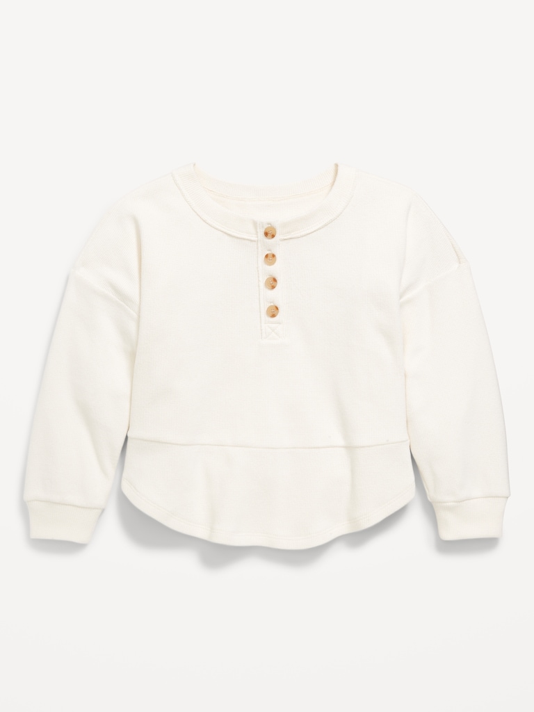 CozePlush Oversized Thermal-Knit Henley Top for Girls