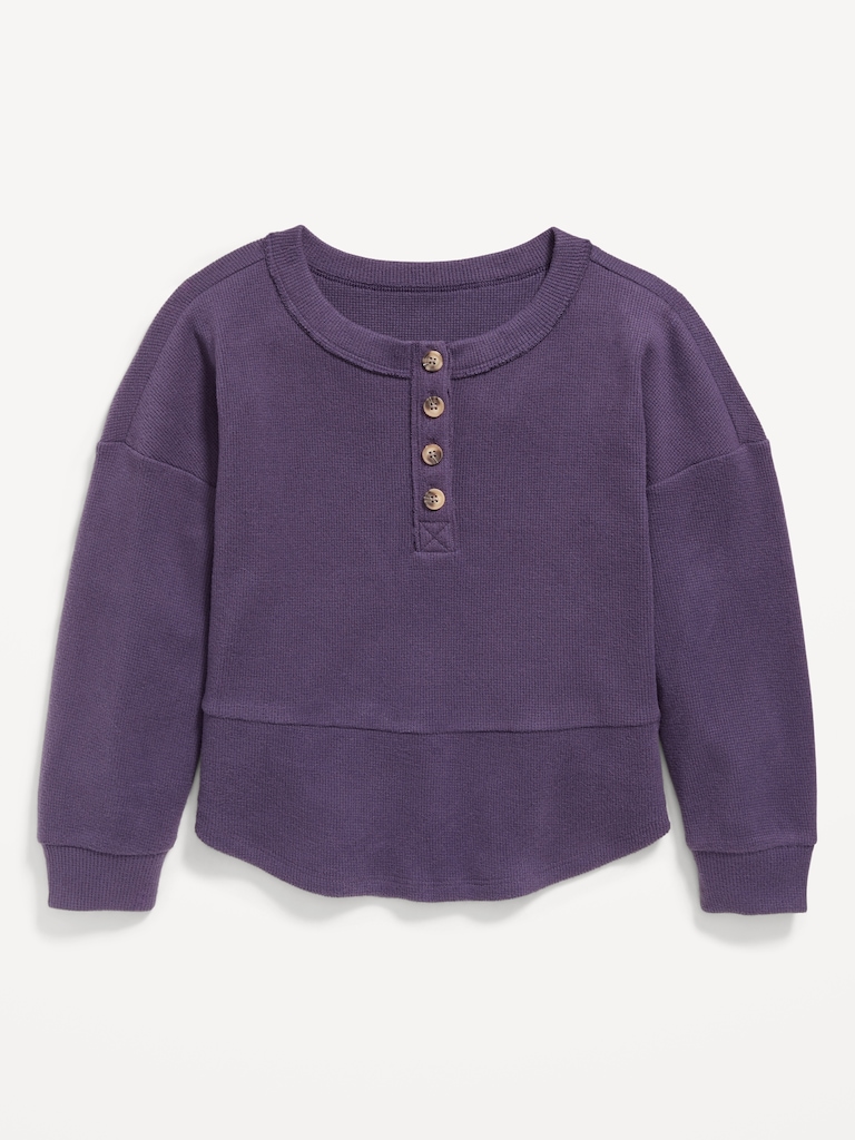 CozePlush Oversized Thermal-Knit Henley Top for Girls