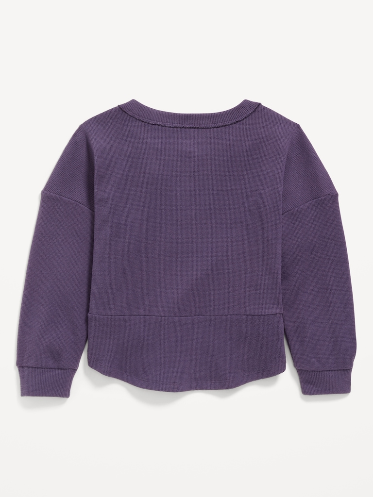 CozePlush Oversized Thermal-Knit Henley Top for Girls