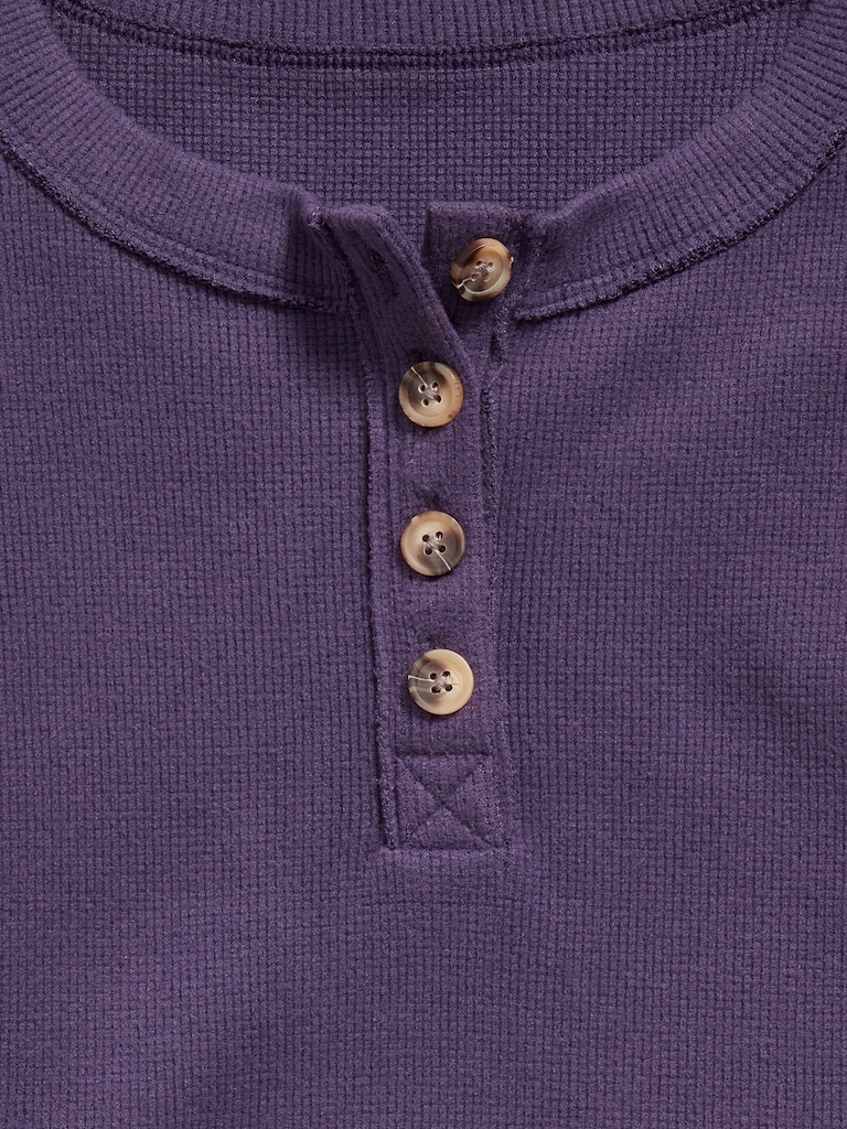 CozePlush Oversized Thermal-Knit Henley Top for Girls