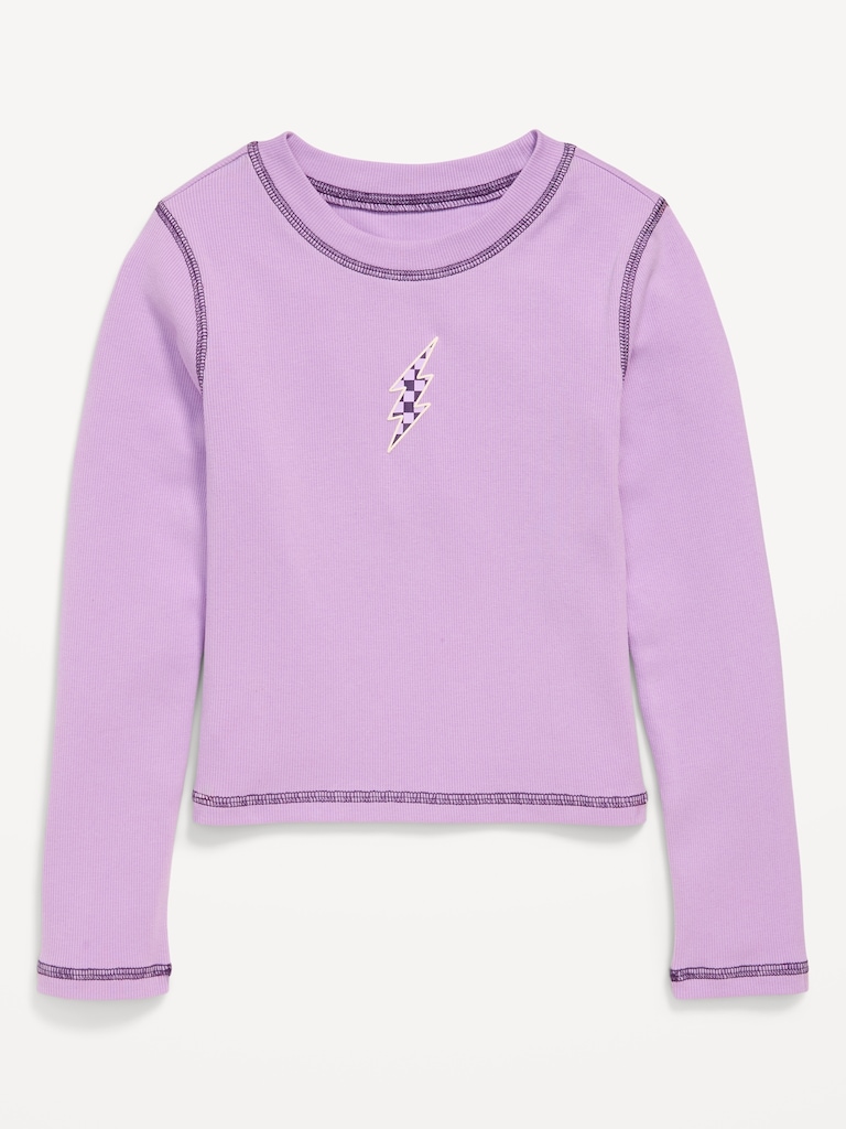 Fitted Long-Sleeve Ribbed Graphic T-Shirt for Girls