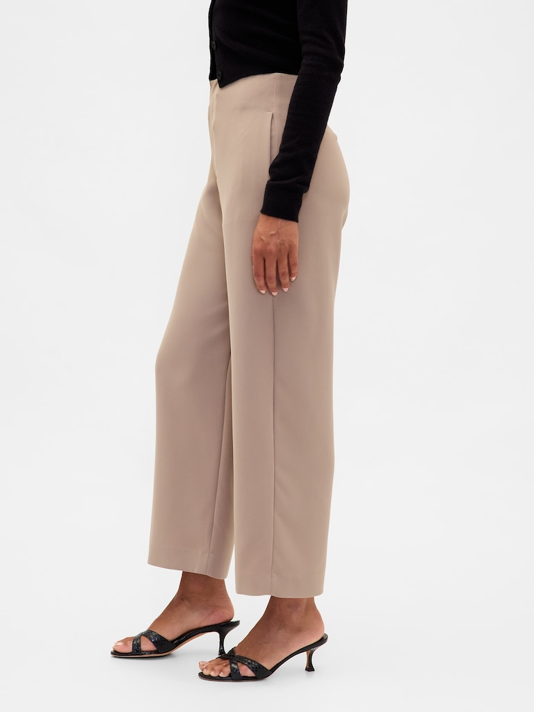 High Rise Twill Straight Ankle Pants