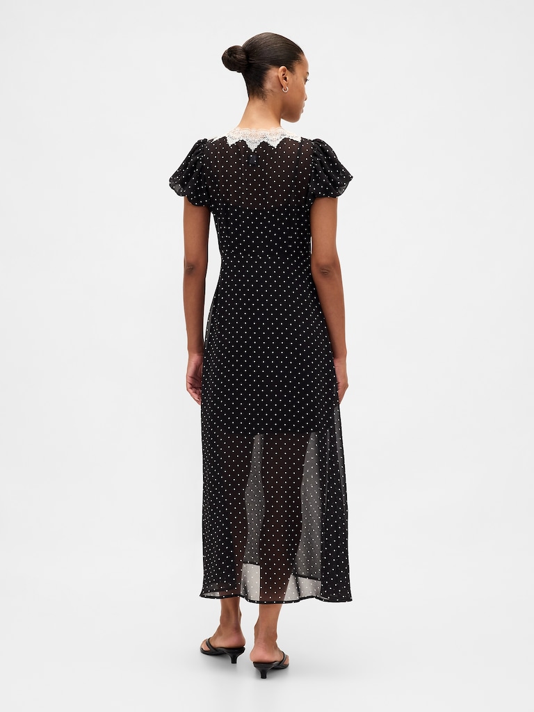 Lace-Trim V-Neck Maxi Dress