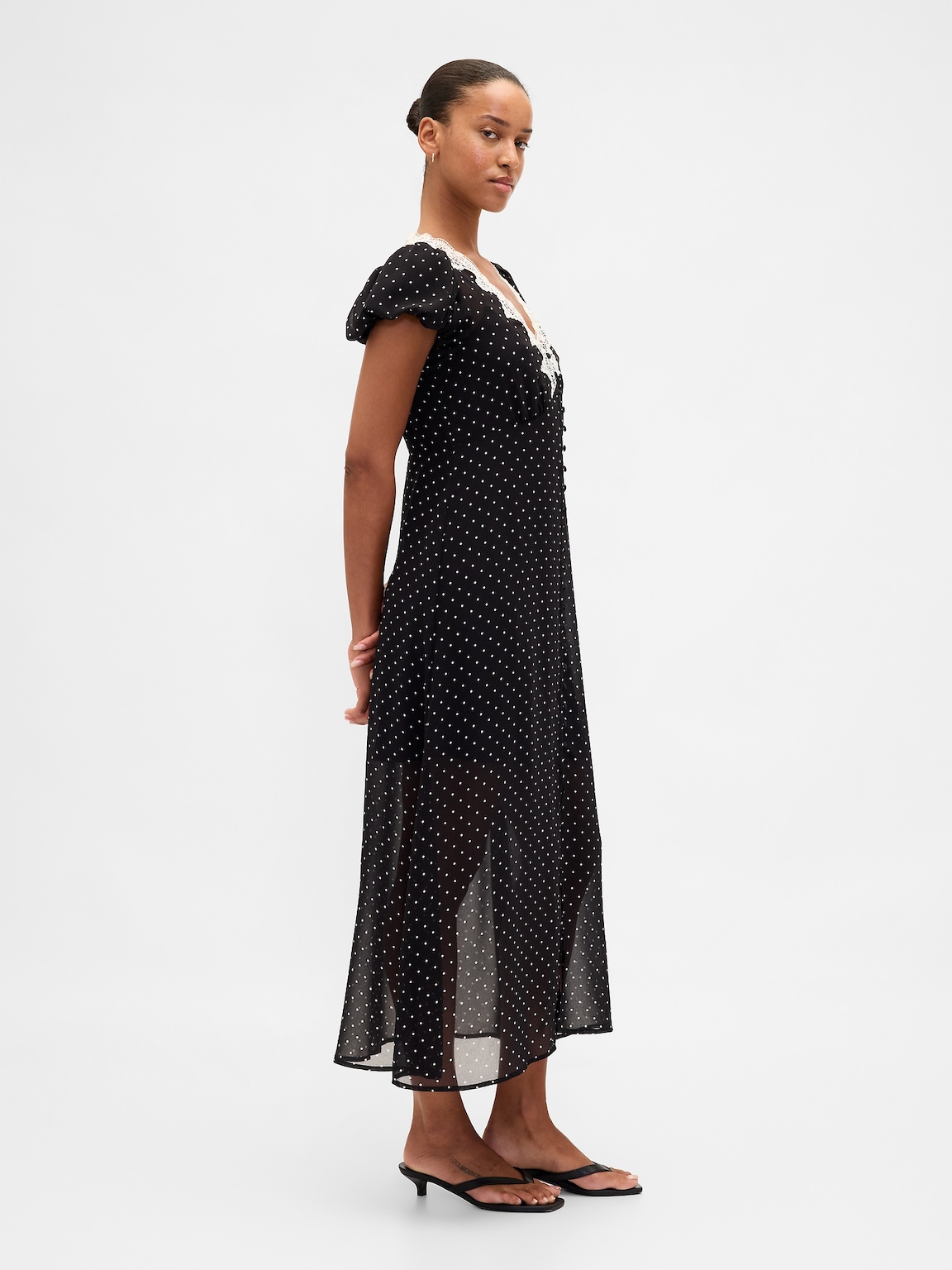 Lace-Trim V-Neck Maxi Dress