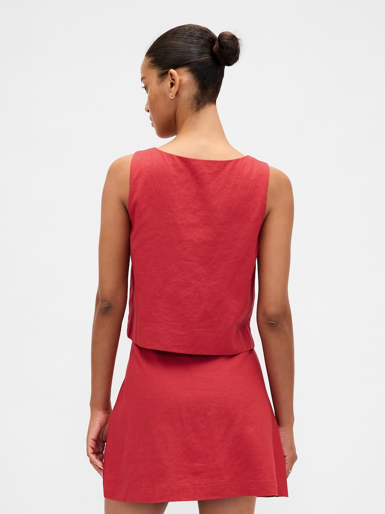 Linen-Blend Button-Front Shell Top