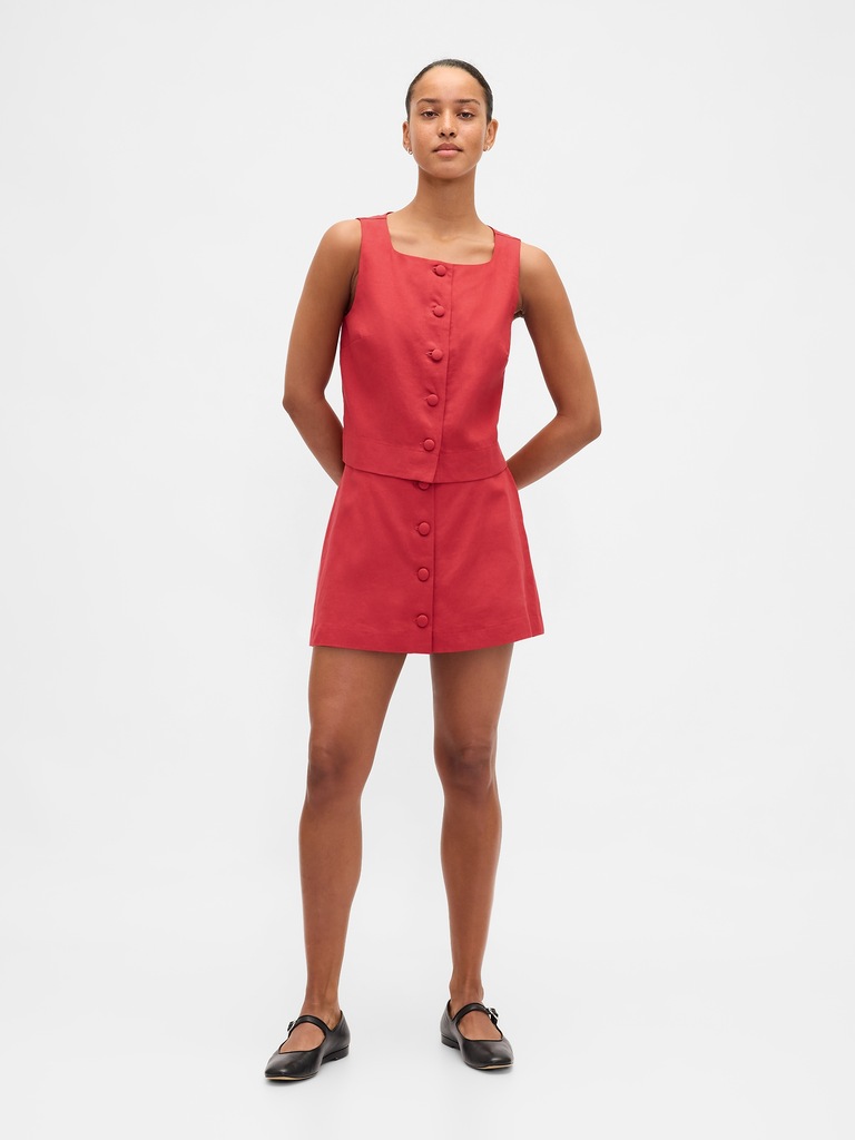 Linen-Blend Button-Front Shell Top