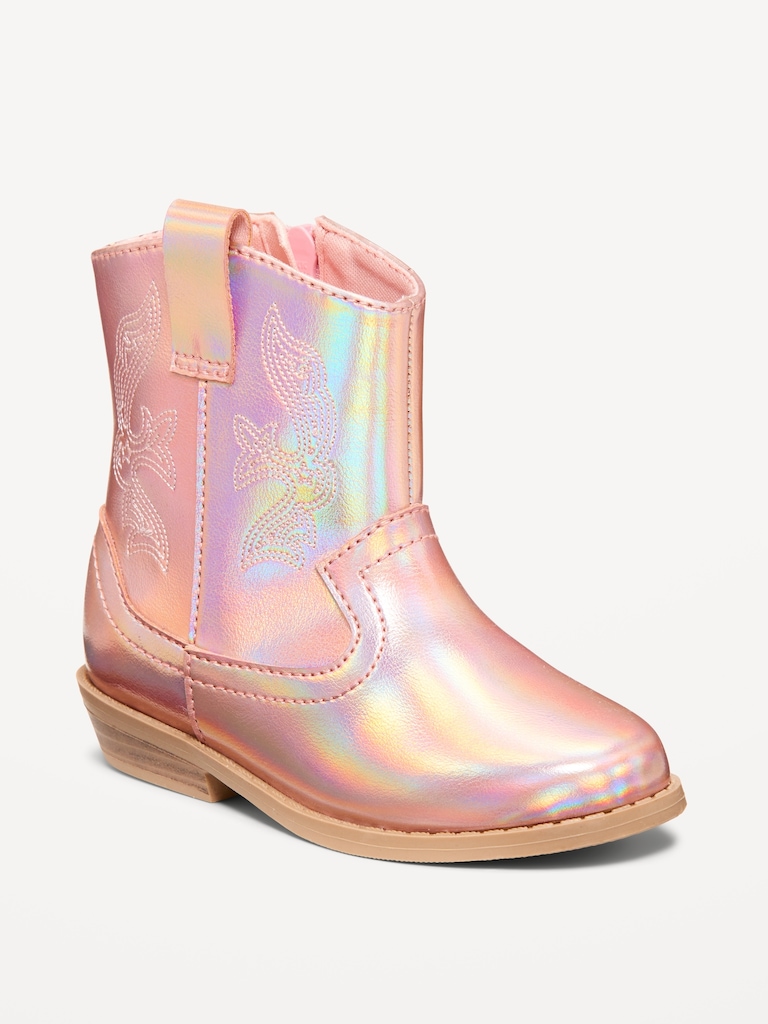 Shiny Side-Zip Western Boots for Toddler Girls