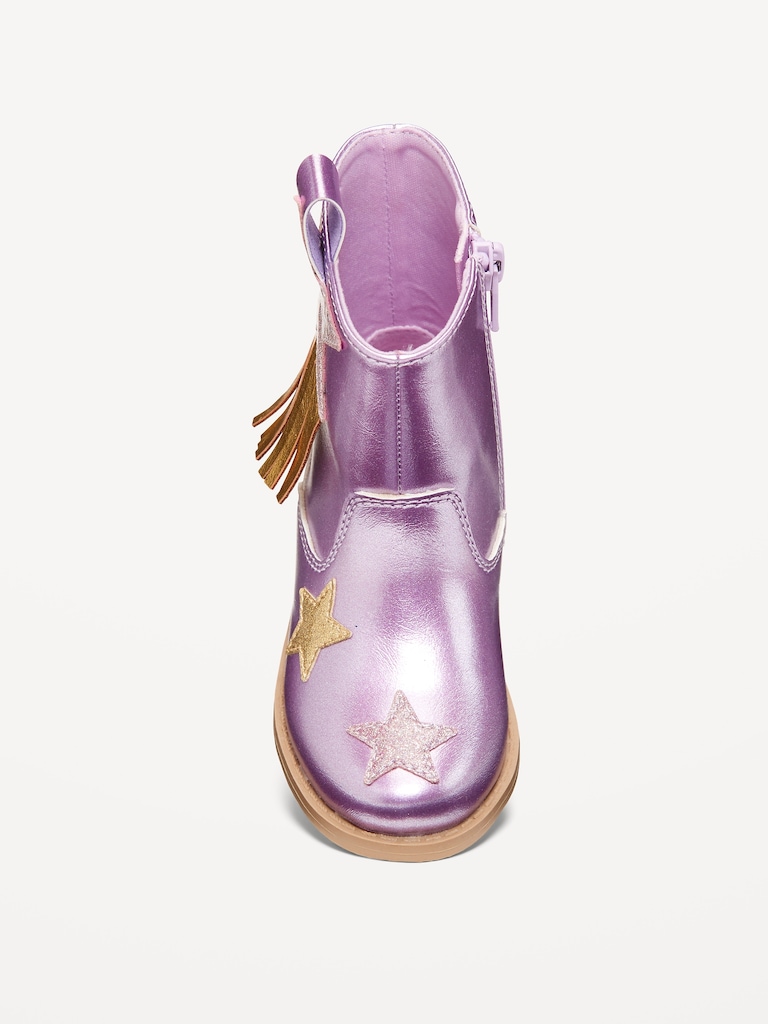 Shiny Side-Zip Western Boots for Toddler Girls